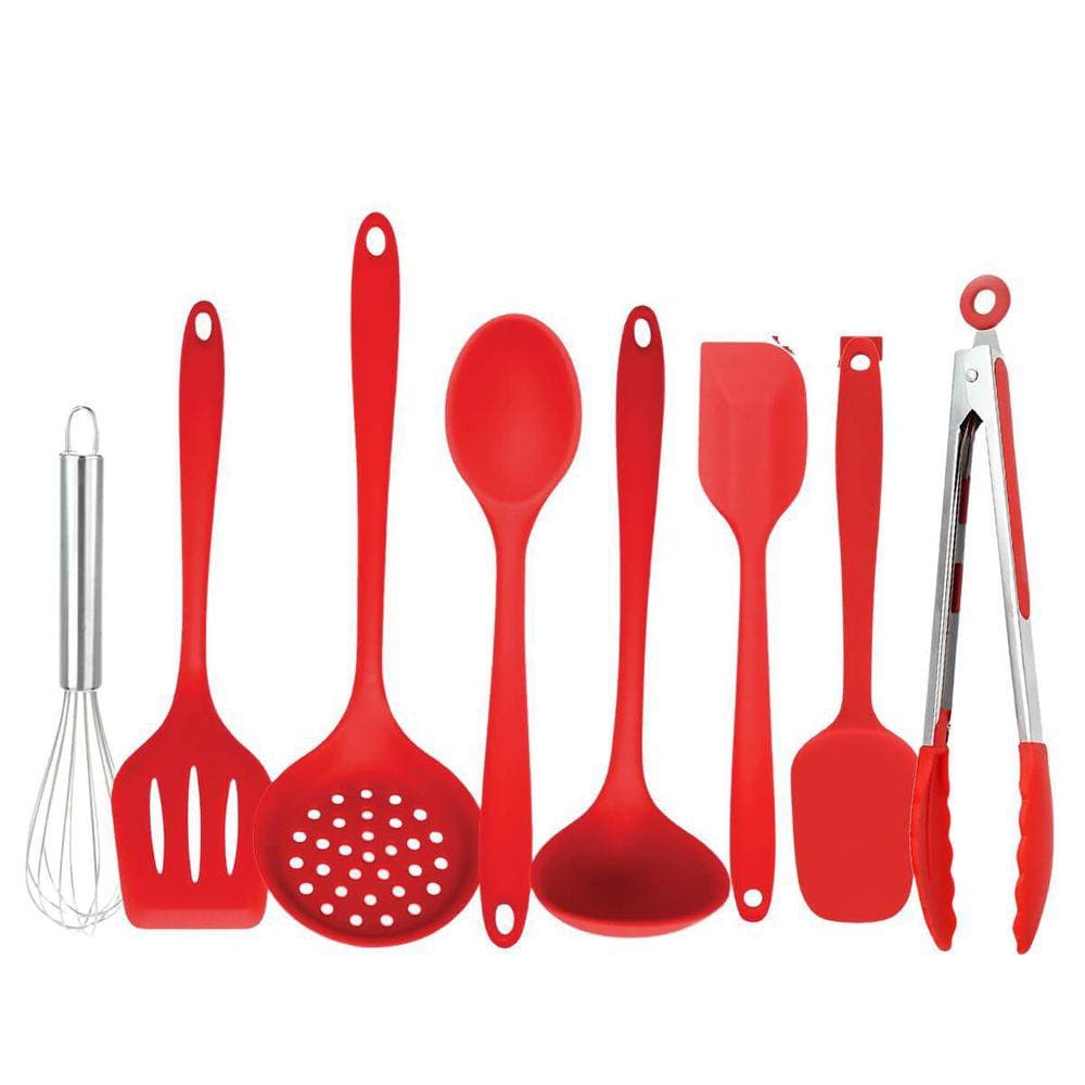 Kit Utensilios De Cozinha De Silicone Vermelho Cabo Inox K4B