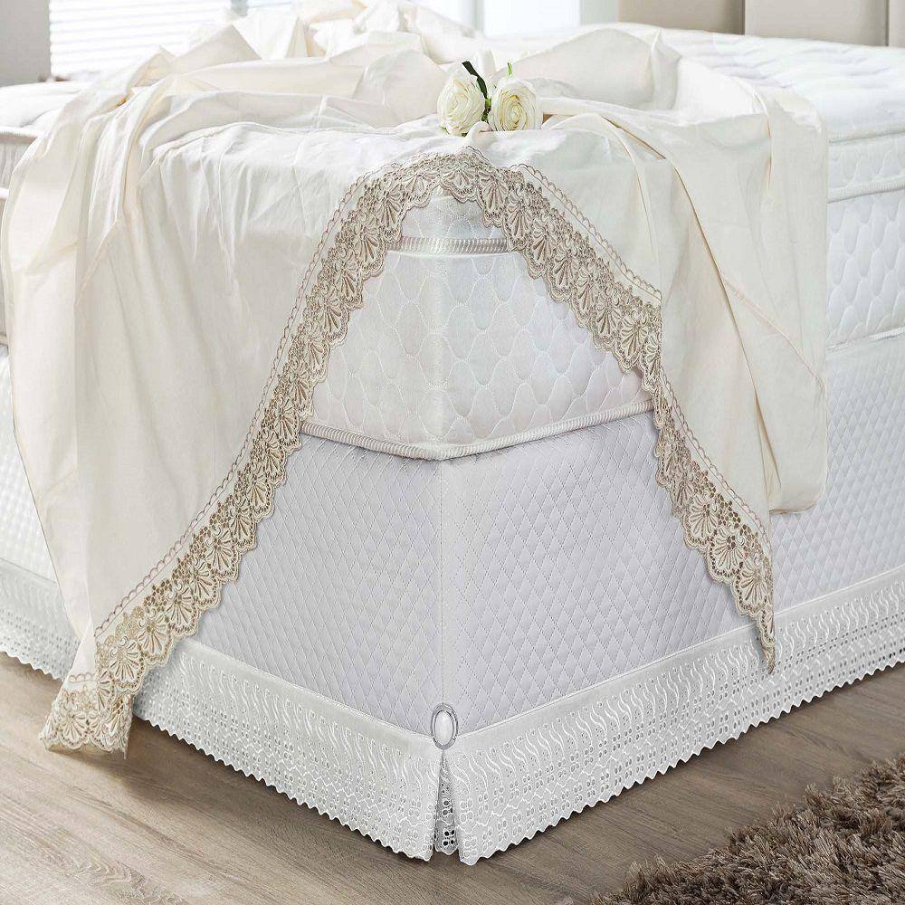 Saia De Cama Box Casal Paris Detalhe Em Lese Branca