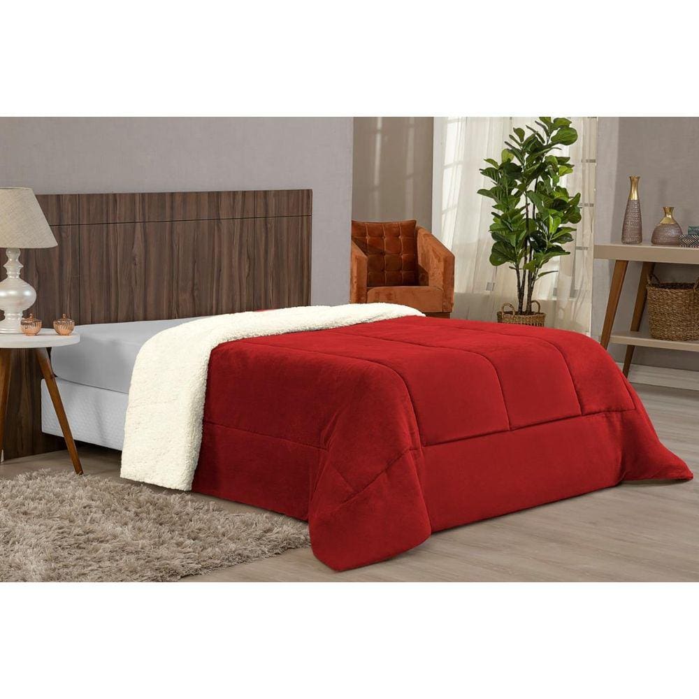 Coberta Casal Queen Com Sherpa Para Inverno Manta Vermelho