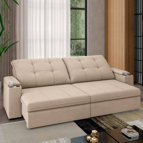 Sofá 4 Lugares com Porta Copos Retrátil e Reclinável França Luizzi 2,30m Suede Capuccino Menor preço em Sofá 4 Lugares com Porta Copos Retrátil e Reclinável França Luizzi 2,30m Suede Capuccino