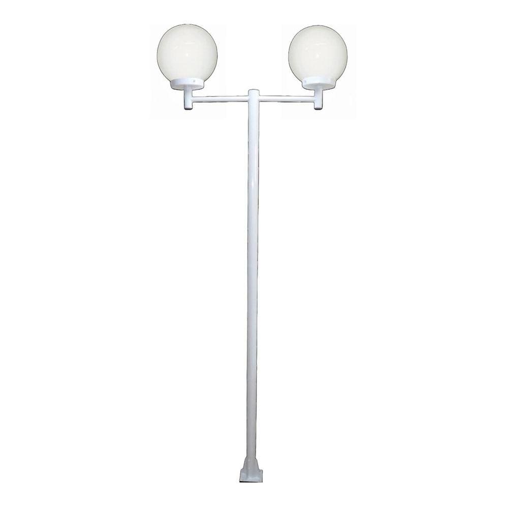 Poste Luminária Dupla Globo P Braço Reto Jardim Branco 200cm