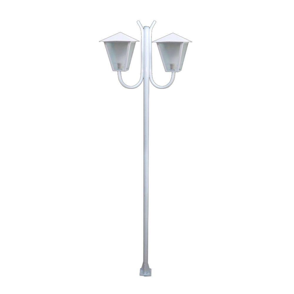 Poste Braço Curvo Luminária Romana Dupla Jardim Branco 200cm