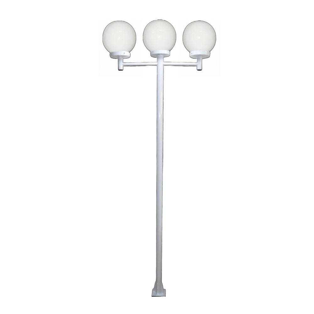 Poste Luminária Triplo Globo G Braço Reto Jardim Branco 2mt