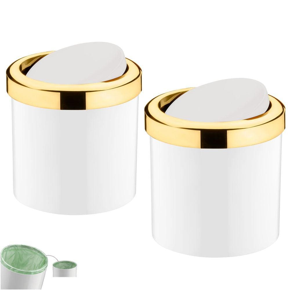 Kit 2 Lixeira 5 Litros Tampa Basculante Cesto De Lixo Dourado Para Cozinha Banheiro Escritório - Future