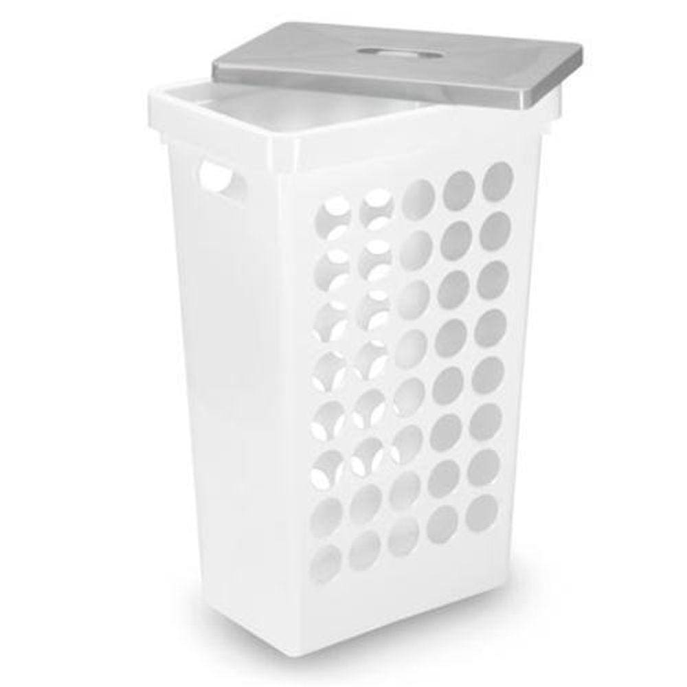 Cesto De Roupa Branco Retangular Com Tampa 43 Litros