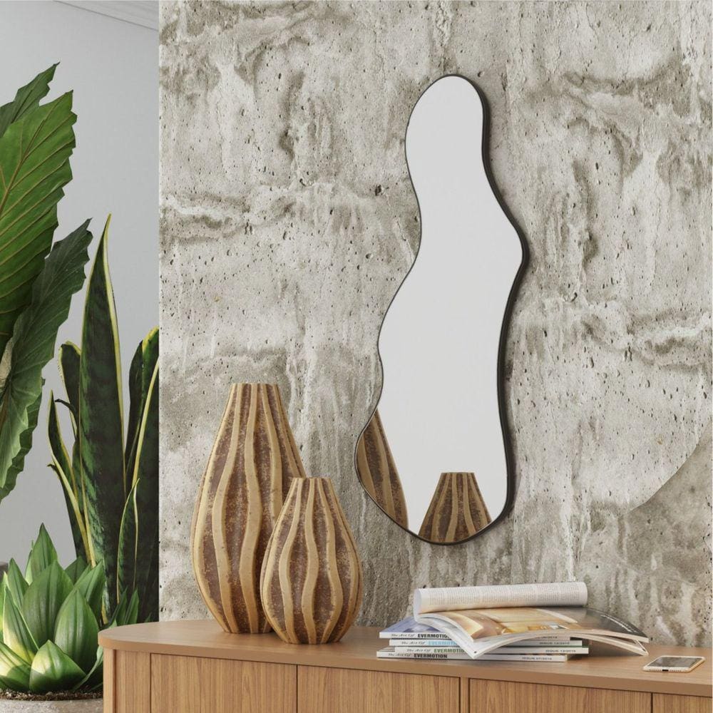 Espelho Decorativo 89cm Orgânico Dalla Costa Preto Fosco