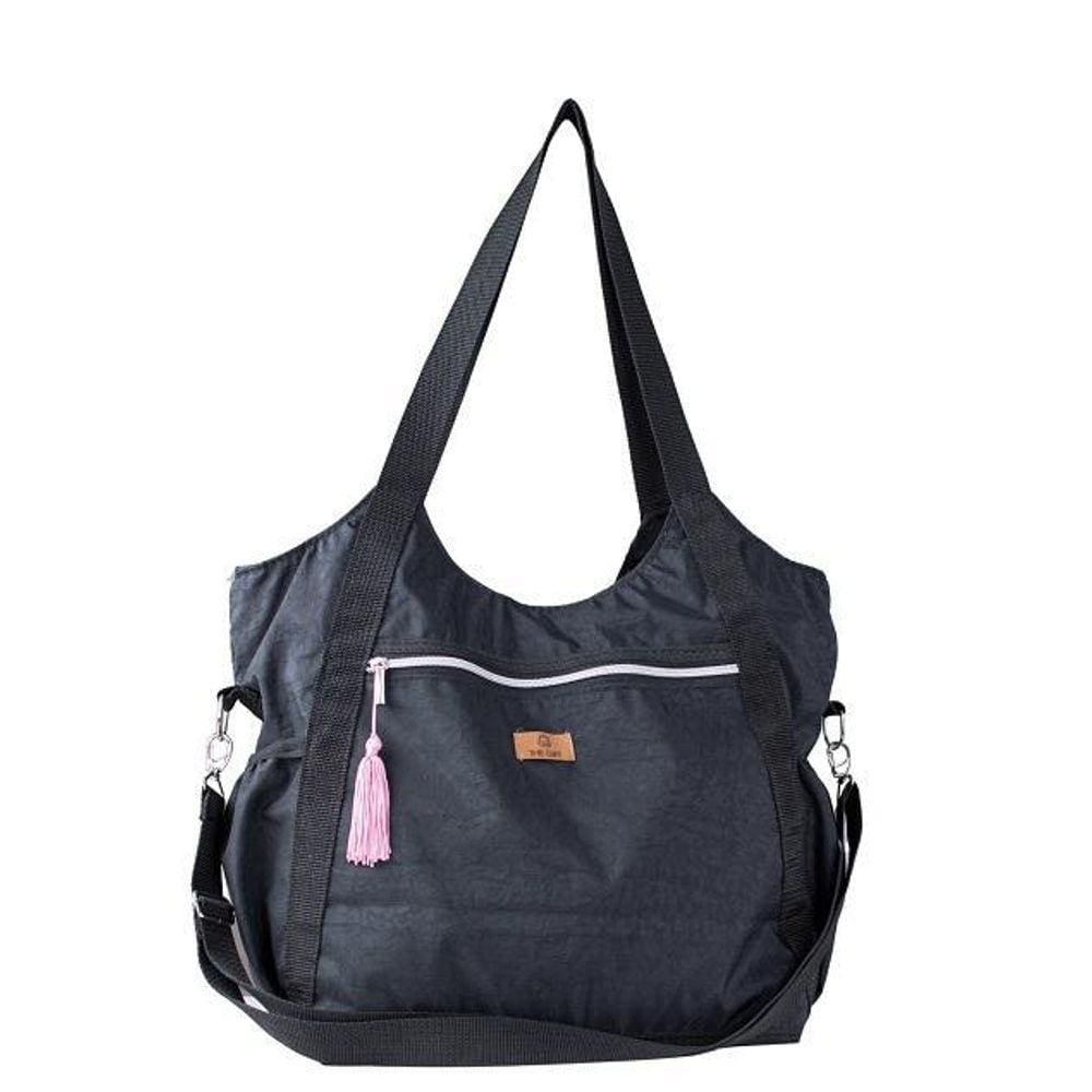 Bolsa Feminina Tactel Academia Escola Trabalho Cinza Escuro