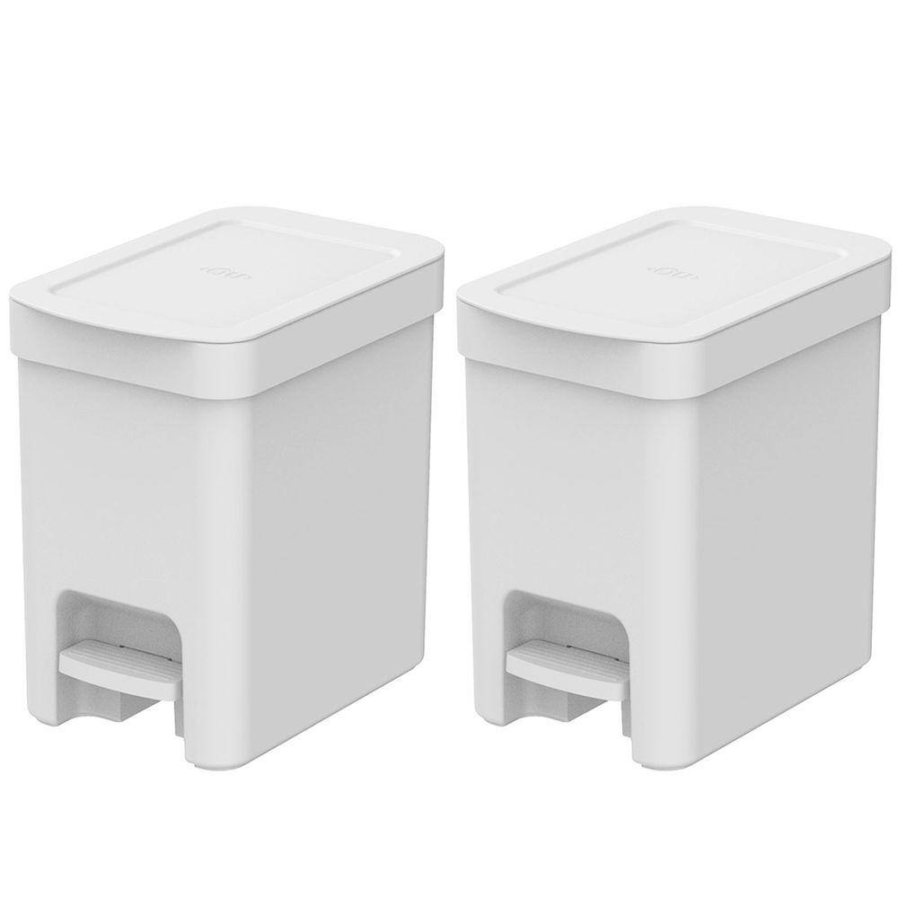 Kit 2 Lixeiras de Pedal com Aro Interno 6 Litros para Banheiro Polipropileno Trium Branco