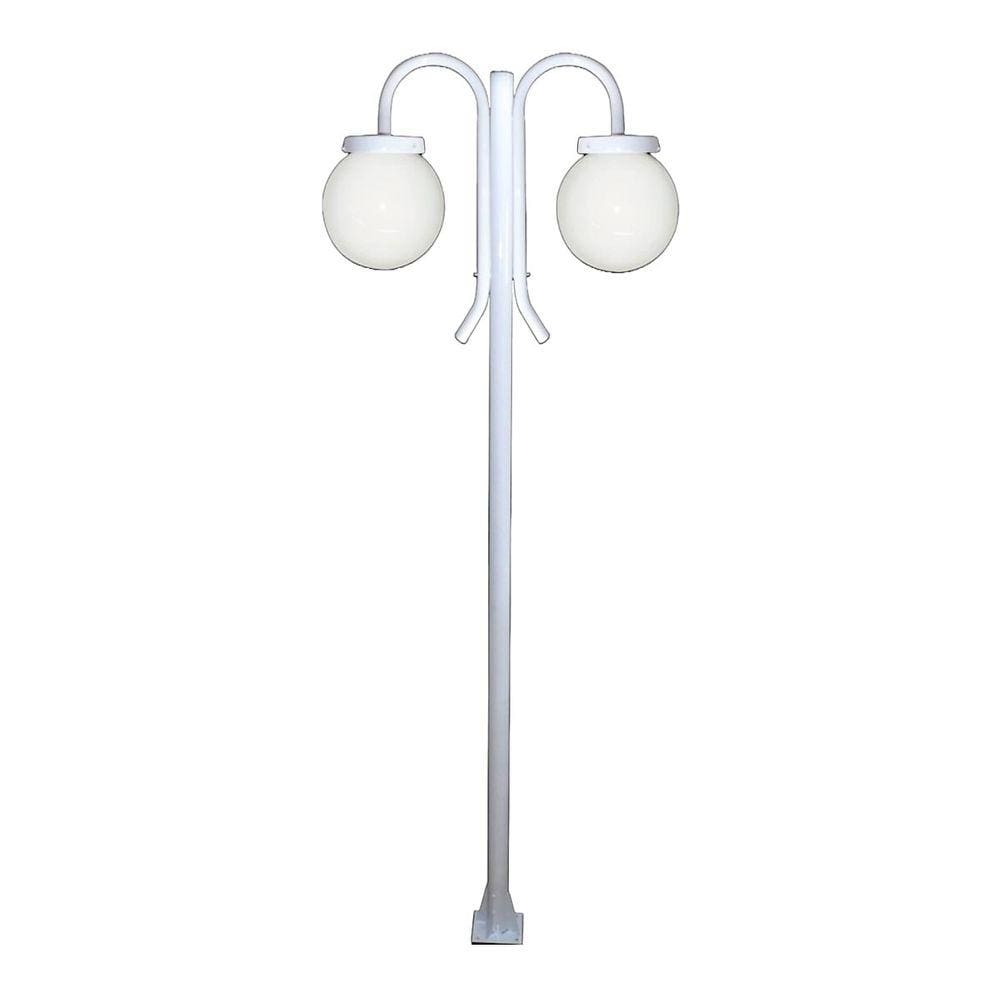 Poste Luminária Globo G Duplo Braço Curvo Baixo Branco 200cm