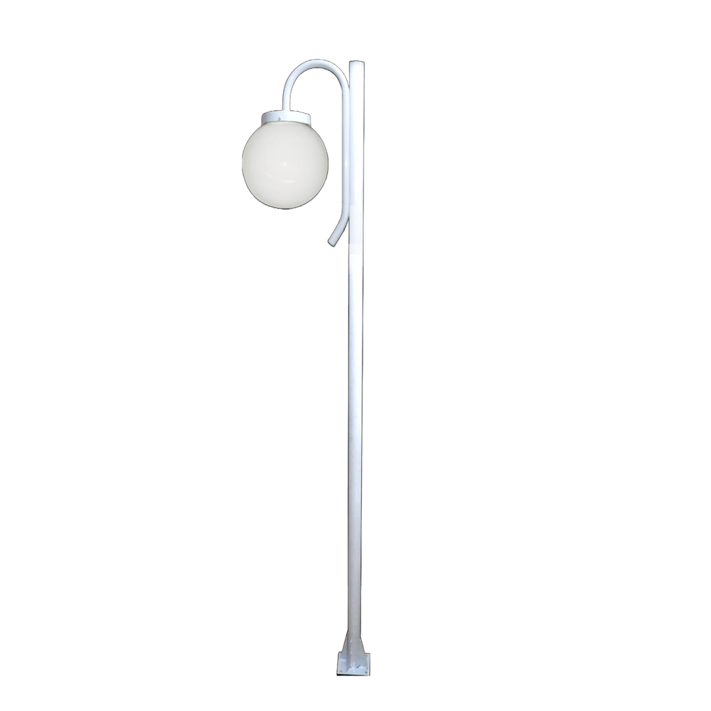 Poste Luminária Globo P Braço Curvo Baixo Jardim Branco 3Mt