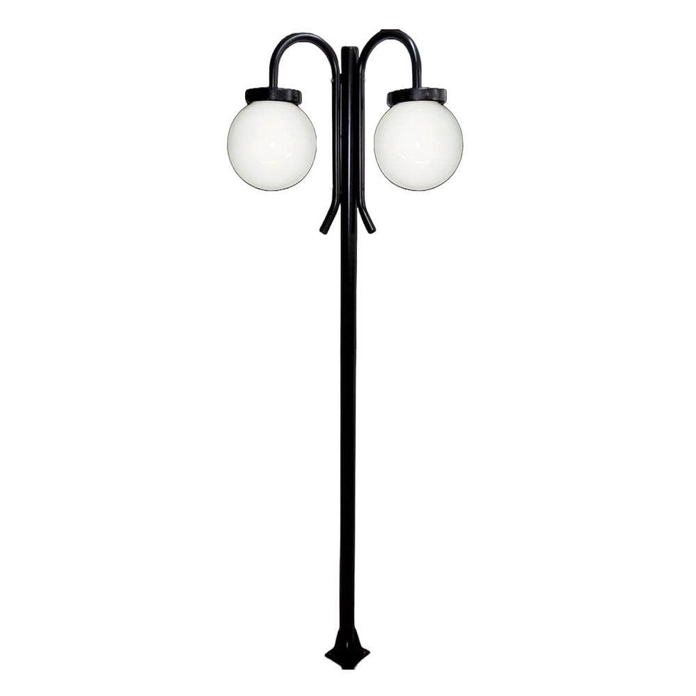Poste Luminária Globo P Duplo Braço Curvo Cima Preto 200cm