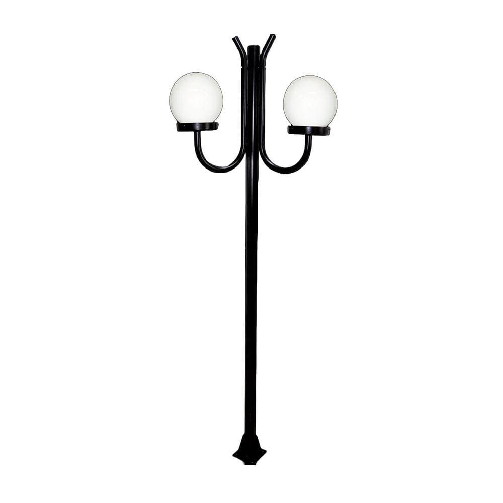 Poste Luminária Globo P Duplo Braço Curvo Cima Preto 300cm