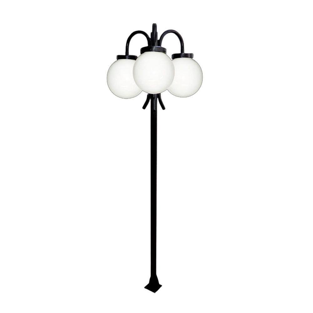 Poste Luminária Globo P Triplo Braço Curvo Baixo Preto 300cm