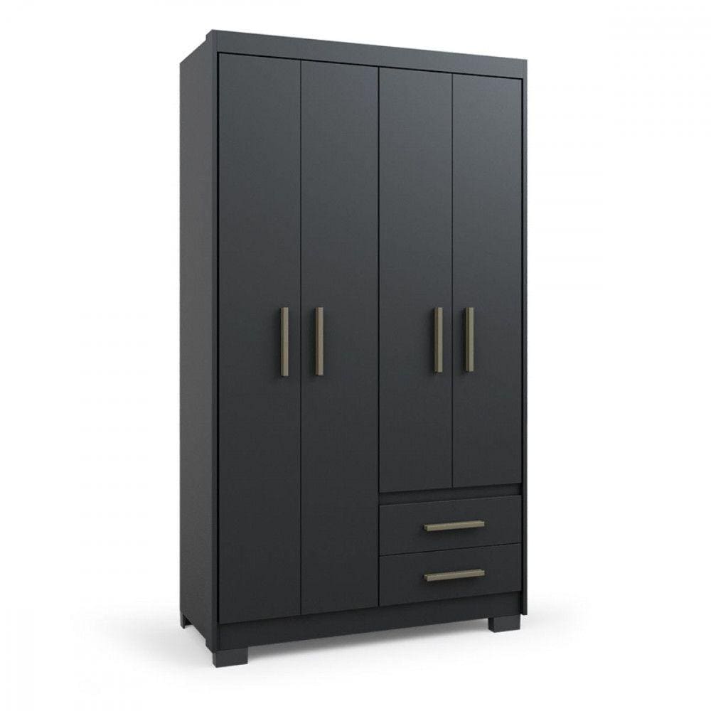 Guarda Roupa Primacy 4 Portas 2 Gavetas Preto Fosco Batrol