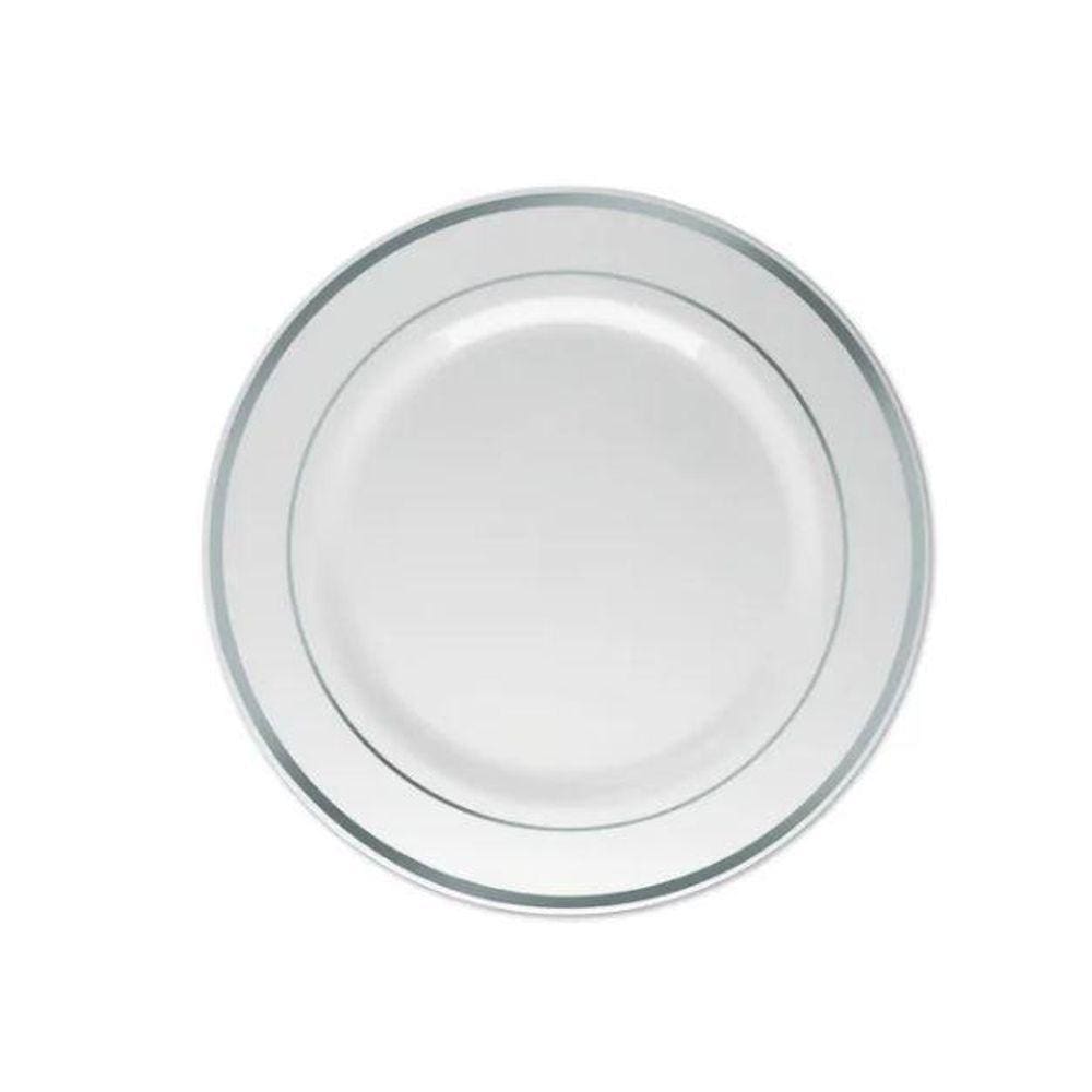 Prato Refeição Borda Prata 5Un De 26Cm- Resistente