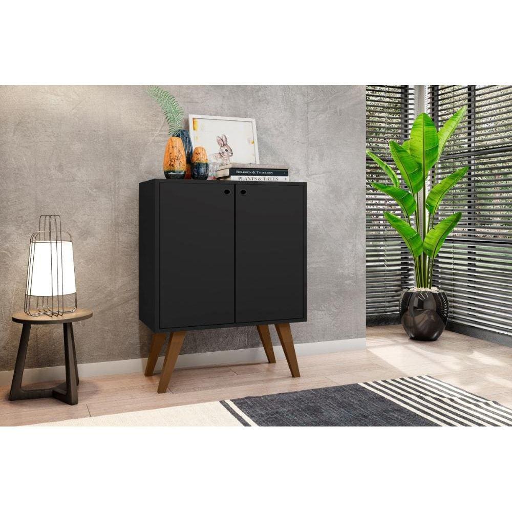 Balcao Aparador Retro 2 Portas Equador Preto Bela Casa