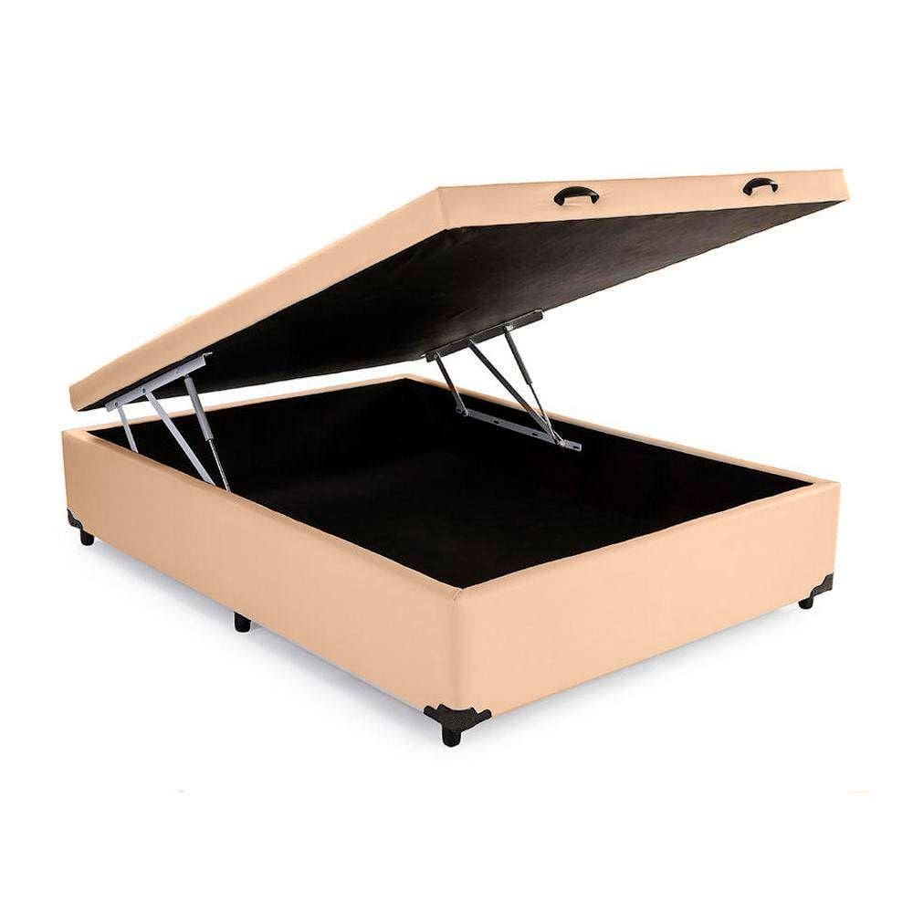 Cama Box Baú Casal Extremo Reforçado HomeQueen Sintético Bege 41x138x188