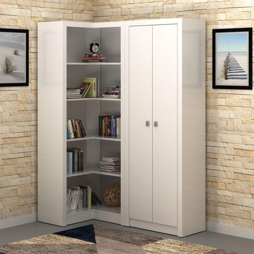 Conjunto para Escritório 1 Armário 2 Portas ME4105 1 Armário de Canto ME4132 Tecno Mobili Branco