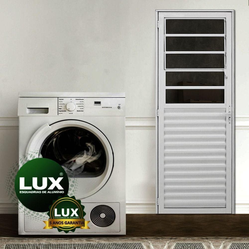 Porta de Alumínio Basculante 210x80cm Abertura Lado Esquerdo 25 Plus Lux Esquadrias Branco
