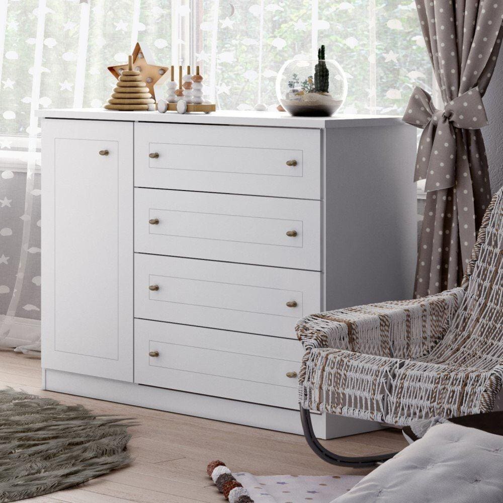 Cômoda 1 Porta 4 Gavetas Mississipi Henn Branco HP