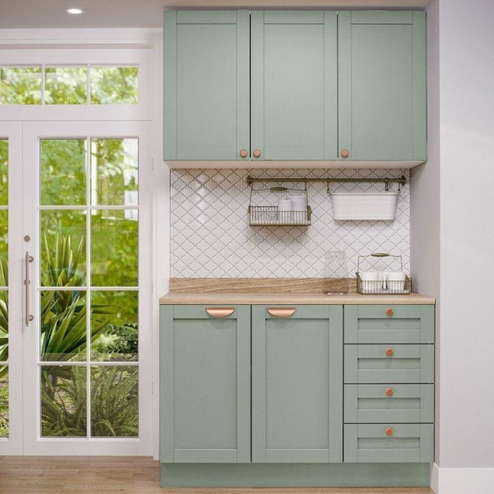 Cozinha Modulada 2 Peças com Balcão e Armário Aéreo Arizona CabeCasa MadeiraMadeira Branco/Menta