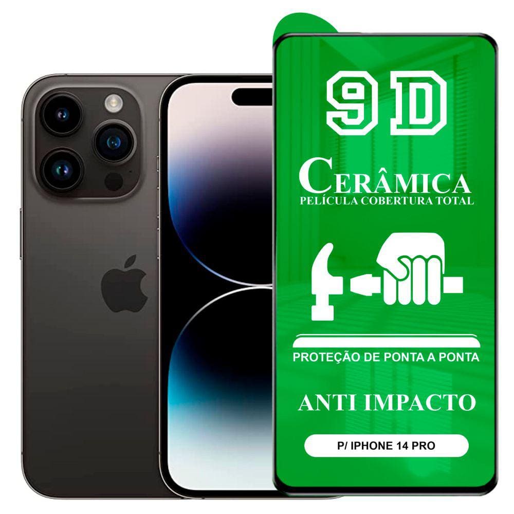 Película 9D Cerâmica iPhöne 14 Pro - Protetora Anti Impacto Queda Choque Shock Flexível Nano Gel