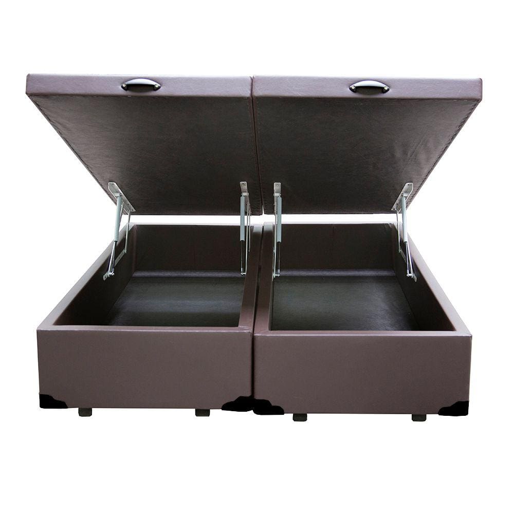 Cama Box Baú Blindado Casal Bipartido HomeQueen Corino Marrom 41x138x188