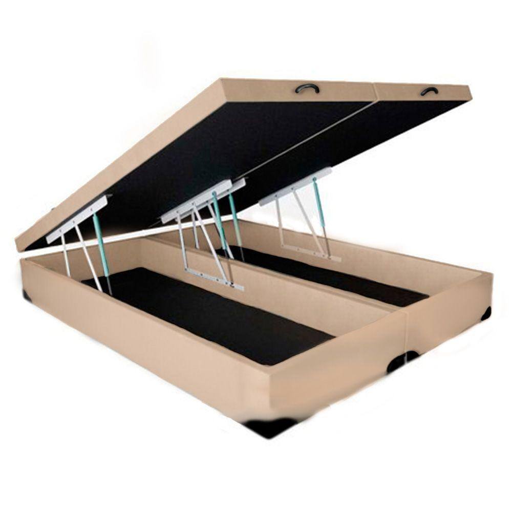 Cama Box Baú King Bipartido HomeQueen Corino Bege 41x193x203