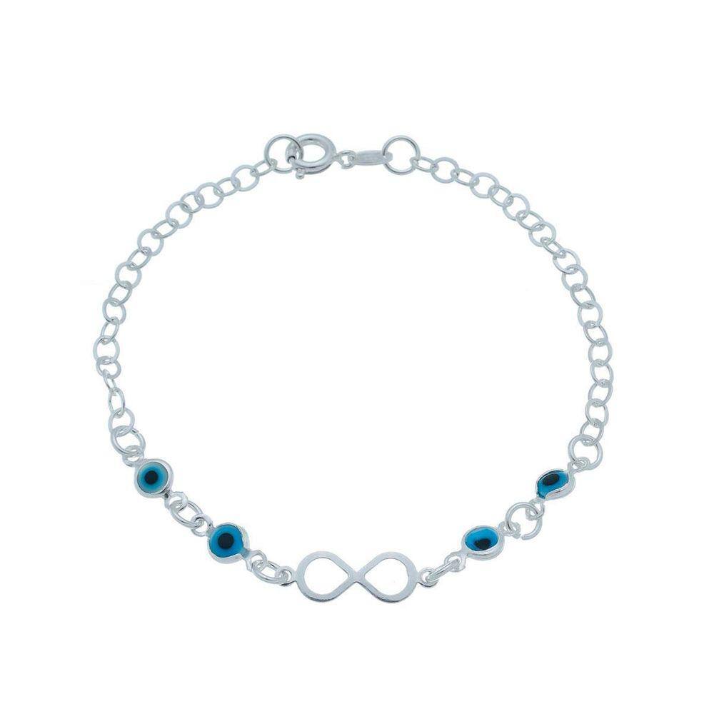 Pulseira De Prata Com Olho Grego E Infinito 5Mm 18Cm