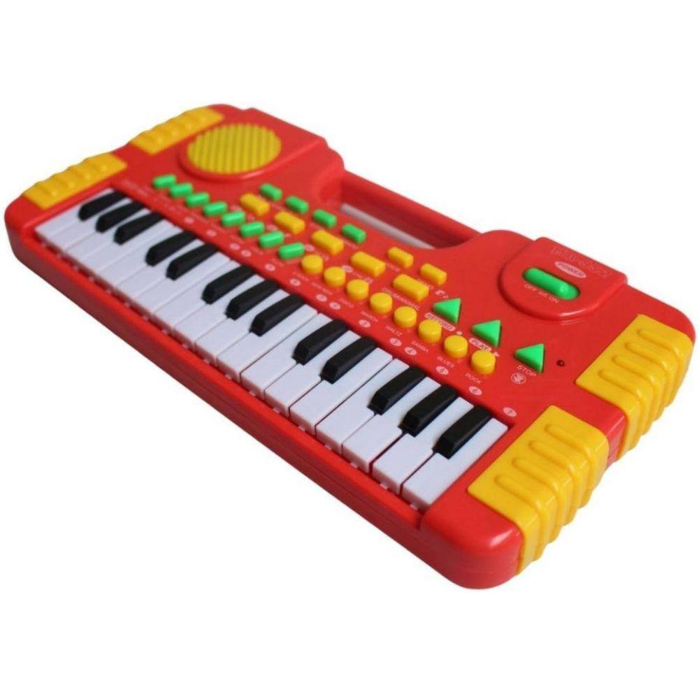 Teclado Infantil Eletrônico Com Microfone Vermelho Bbr Toys