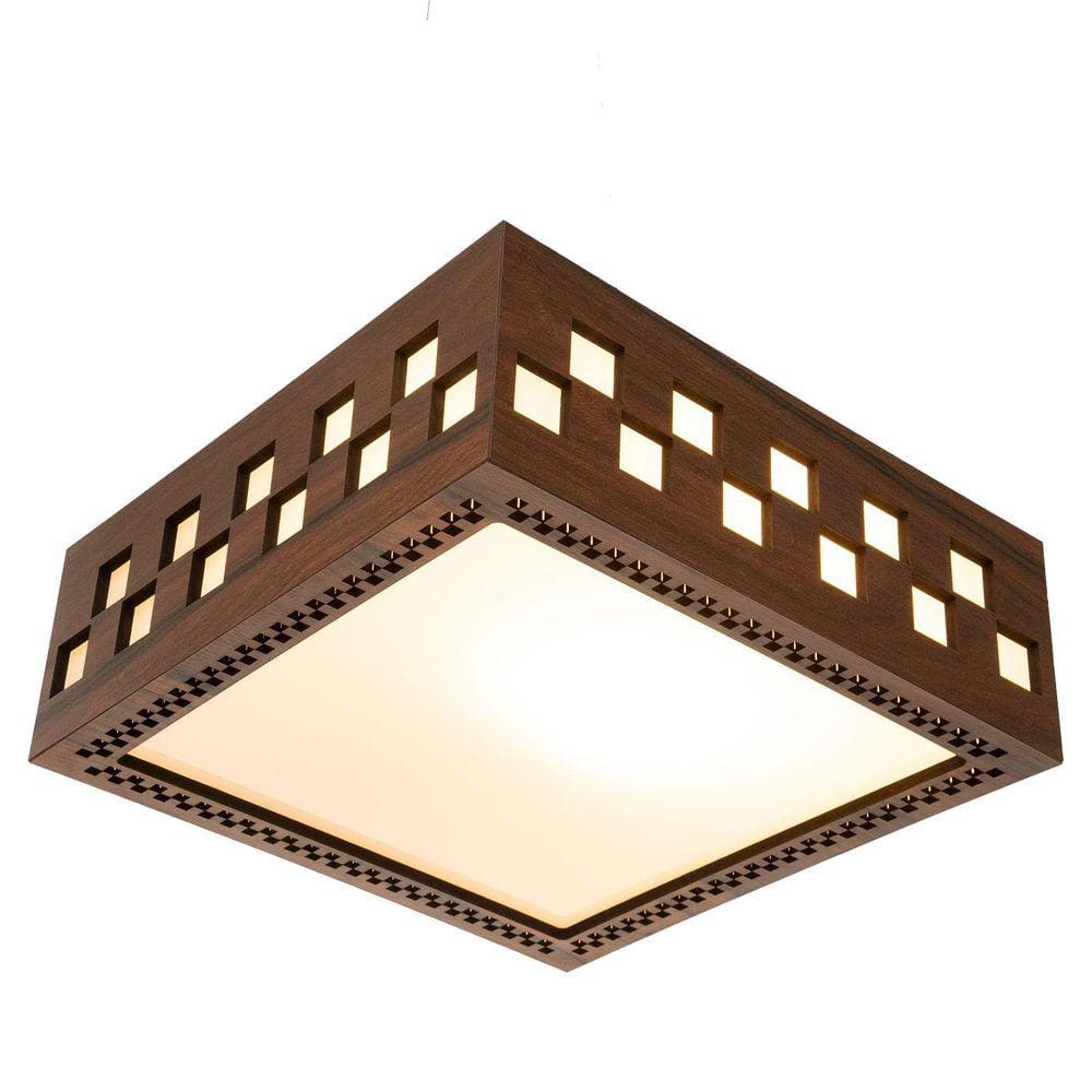 Luminária Decorativa Madeira Plafon Enseada Quad 30Cm
