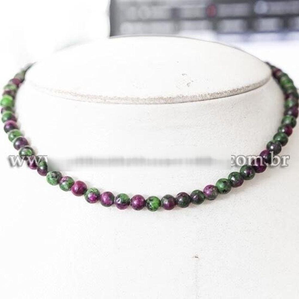 Colar Choker Bolinha 6mm Pedra Rubi na Zoisita Rolada 40cm