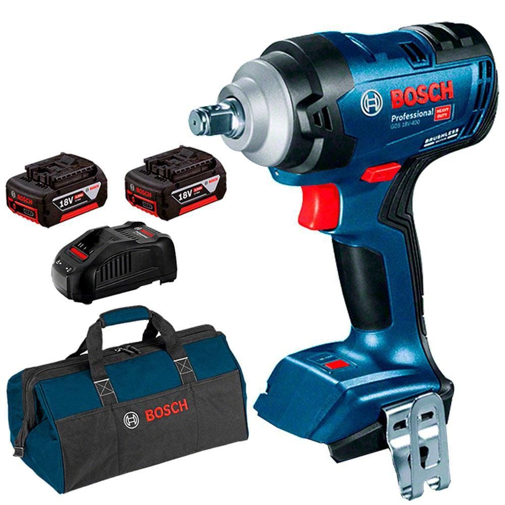 Chave de Impacto à Bateria 18v 1/2 POL 400NM 18V-400 2 Baterias 4,0Ah, Carregador Bivolt e Bolsa BOS