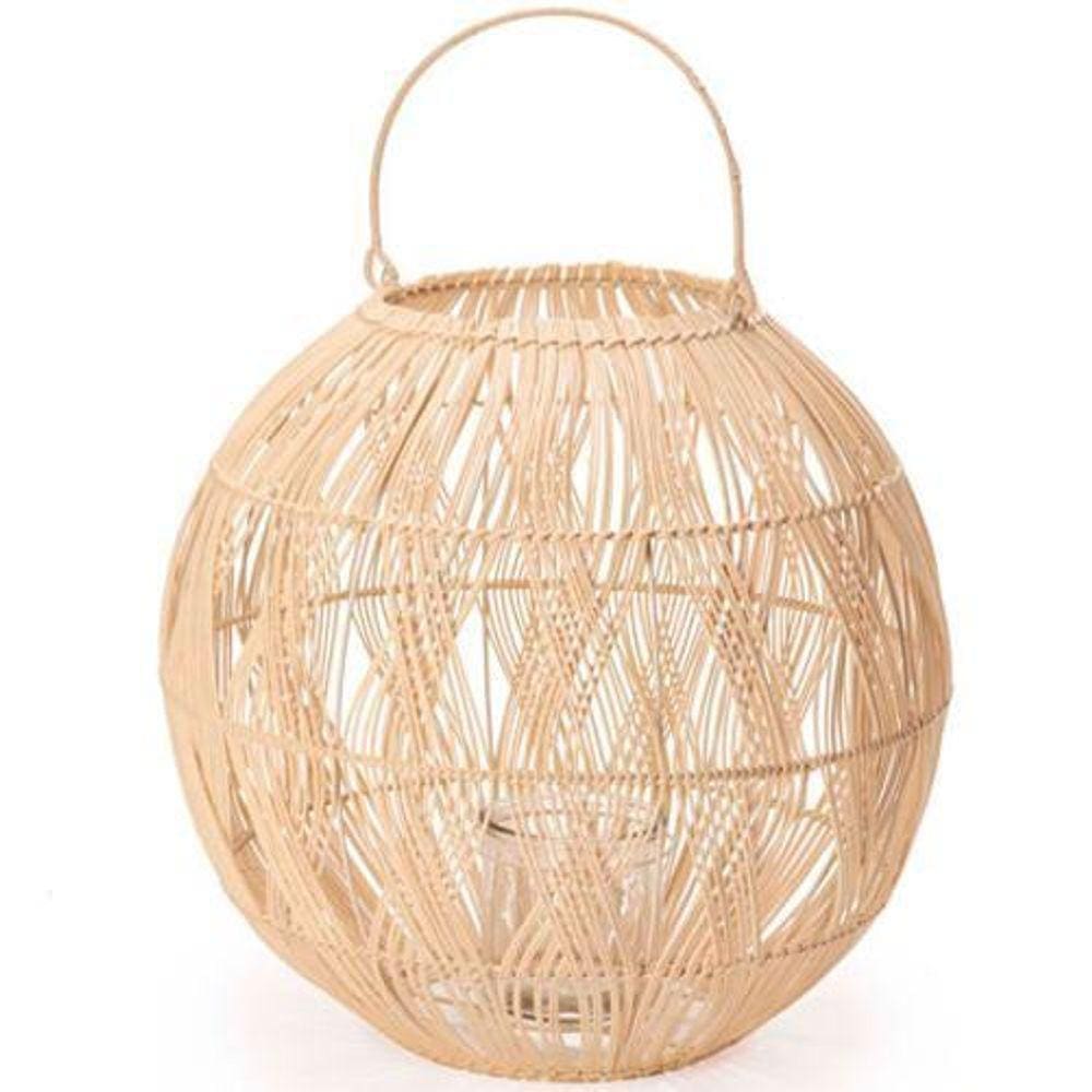 Lanterna Decorativa Em Rattan Redonda 40X43 Cm