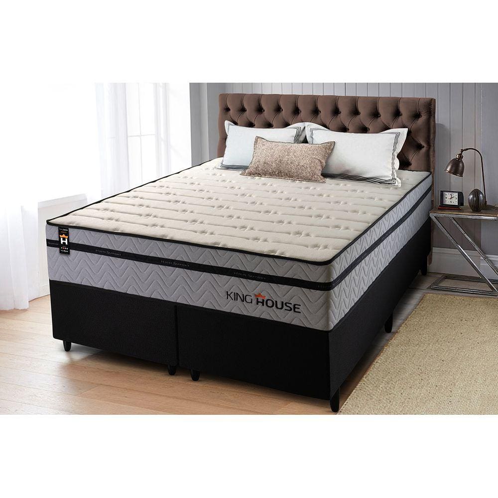 Conjunto Cama Box c/ Molas Ensacadas Preston Cinza King 193x203x71