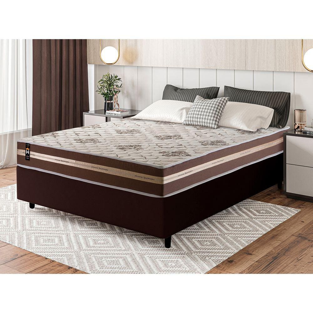 Conjunto Cama Box Espuma Chicago Marrom Casal 138x188x57