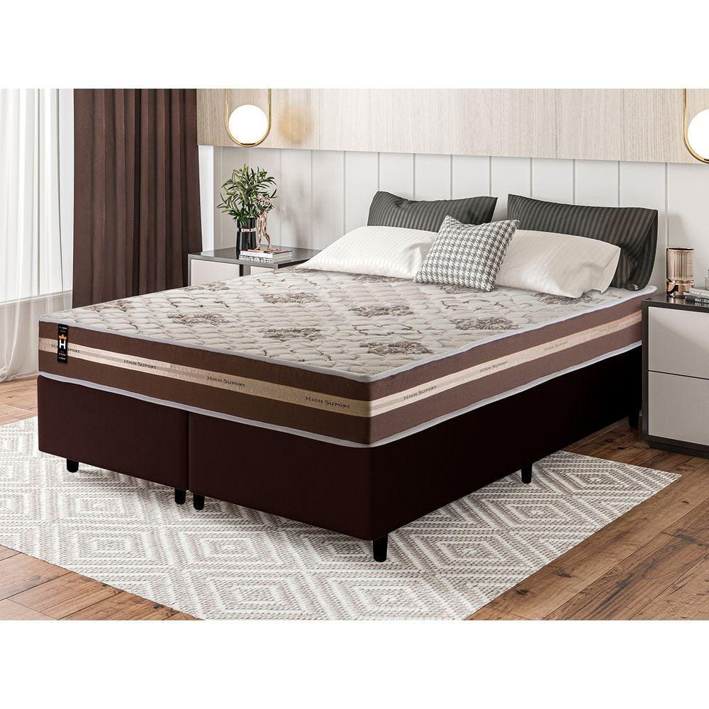 Conjunto Cama Box Espuma Chicago Marrom King 193x203x57