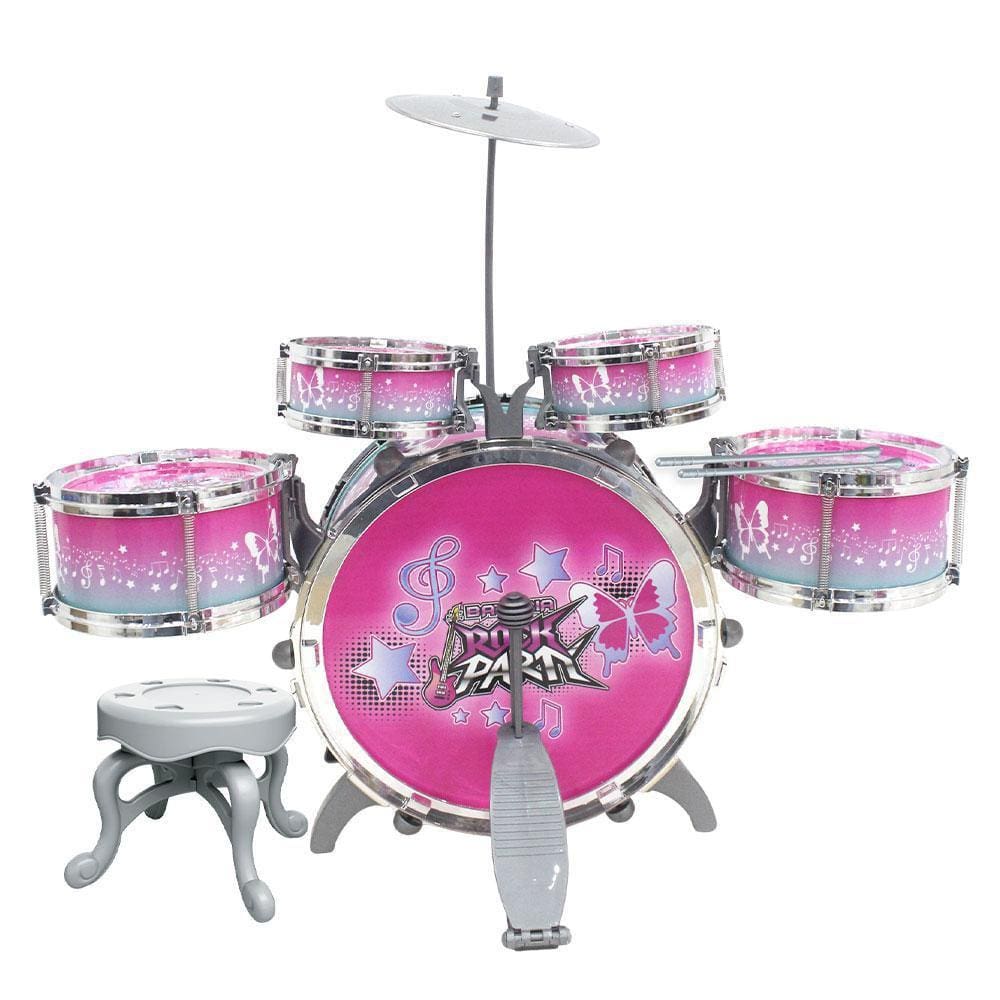 Bateria Musical Infantil Rock Party Pedal E Baquetas Dm Toys