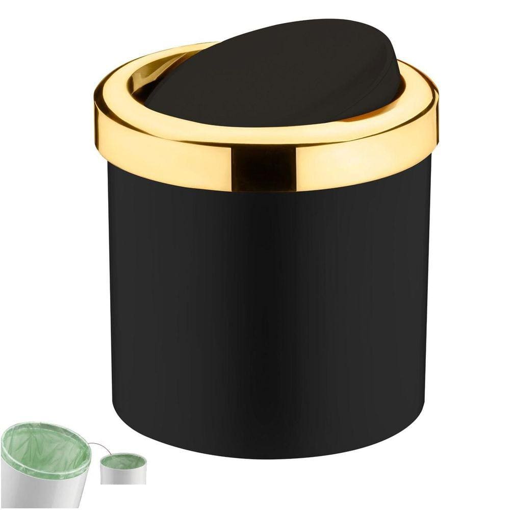 Lixeira 5L Tampa Basculante Banheiro Dourado/Preto Future