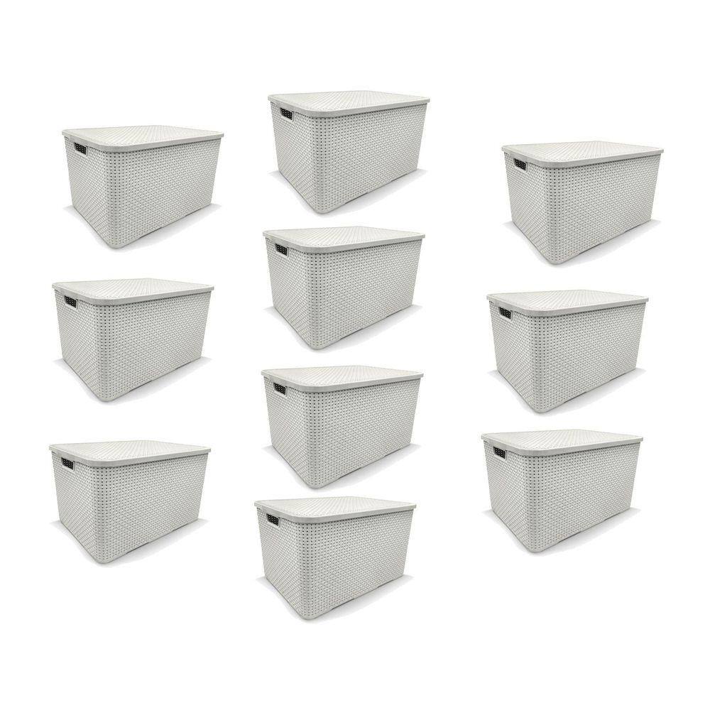 Kit 10 Caixas Organizadoras Rattan Branca 15 Litros Arqplast