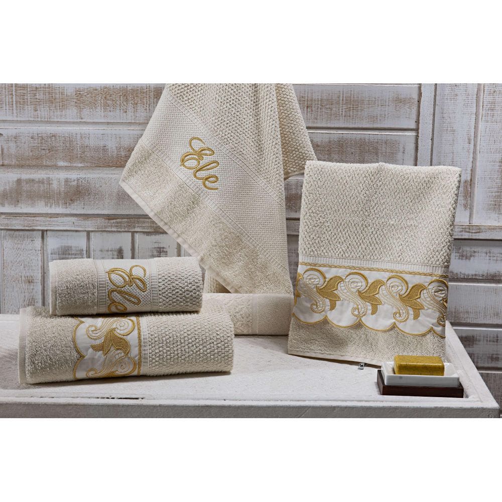 Jogo Banho Noblesse Luxo Bordado 5 Peças Palha Com Mostarda