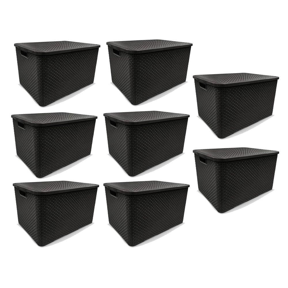 Kit 8 Caixas Organizadoras Rattan Preta 40 Litros Arqplast