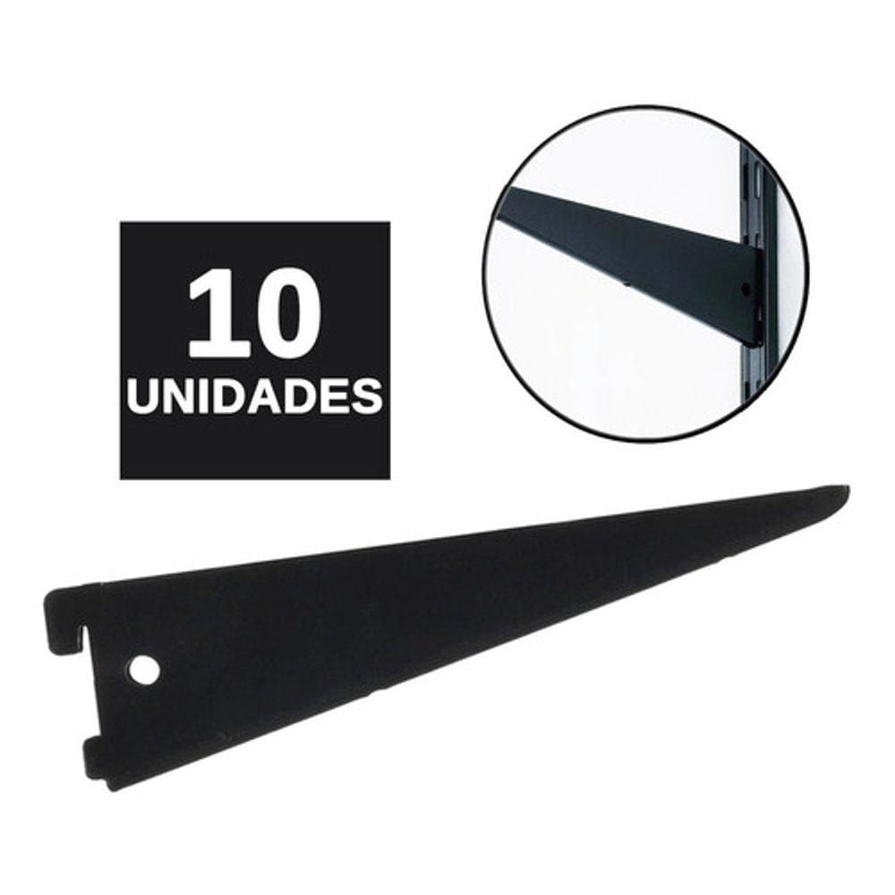 Kit 10 Suporte Trilho Para Prateleira Duplo Aço Preto 37cm - Starfer