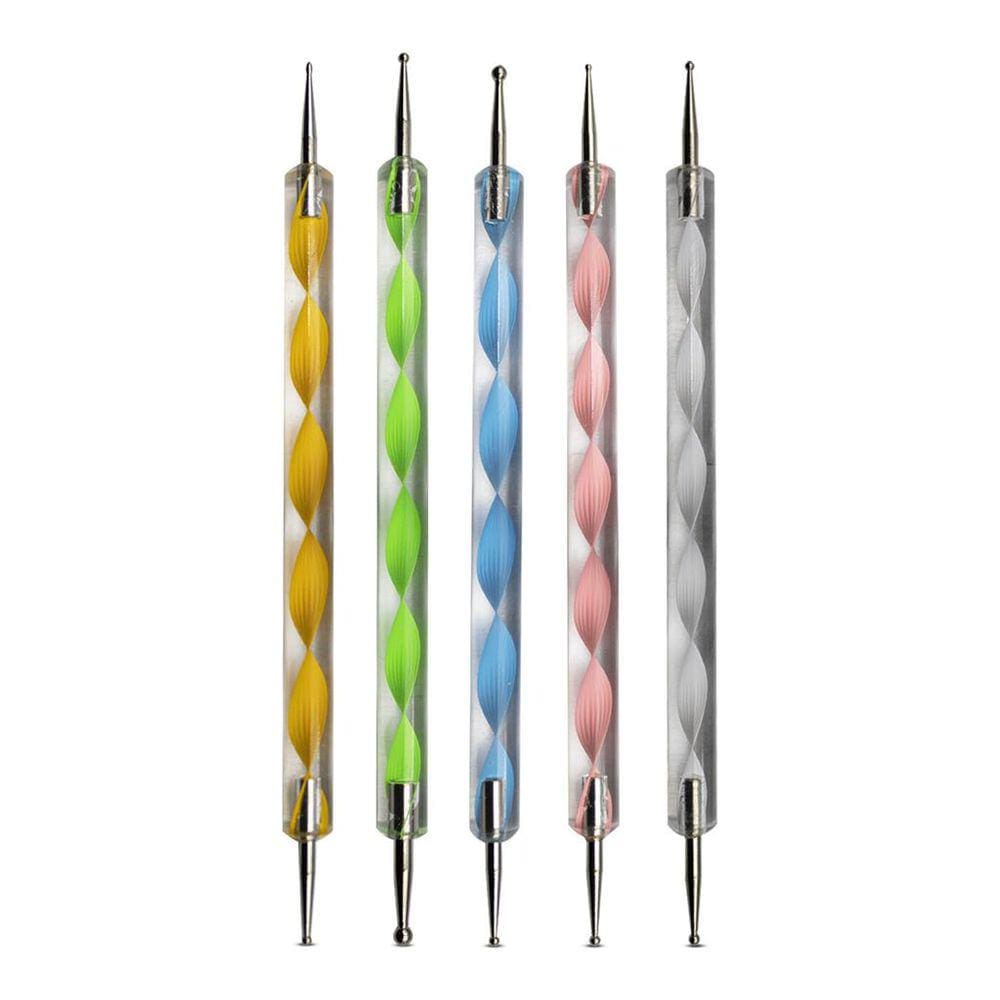 Kit 5 Boleadores Ponta Dupla Decoração de Unhas Pontilhismo