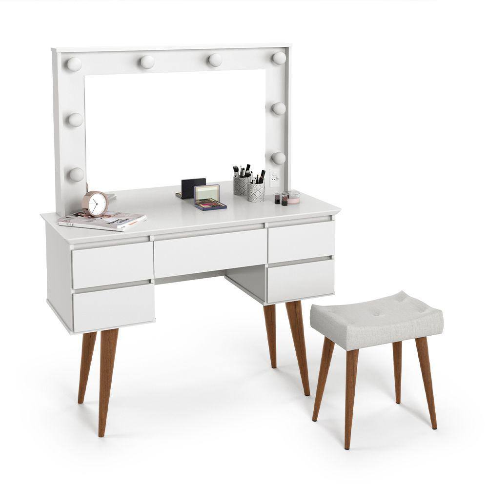 Penteadeira Camarim 5 Gavetas Estilo Retro Luxo Com Espelho Patrimar