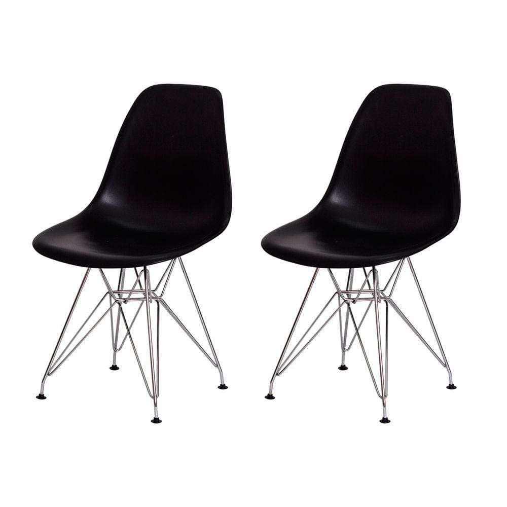 Kit 2 Cadeiras Eiffel Eames Preta Base Cromada Sala Cozinha Jantar