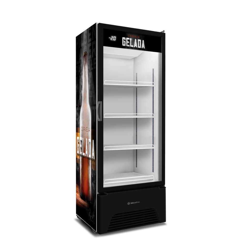 Cervejeira e Expositor Vertical Metalfrio VN50AH 220V 572 litros Porta de Vidro Adesivada Cerveja Gelada Optima