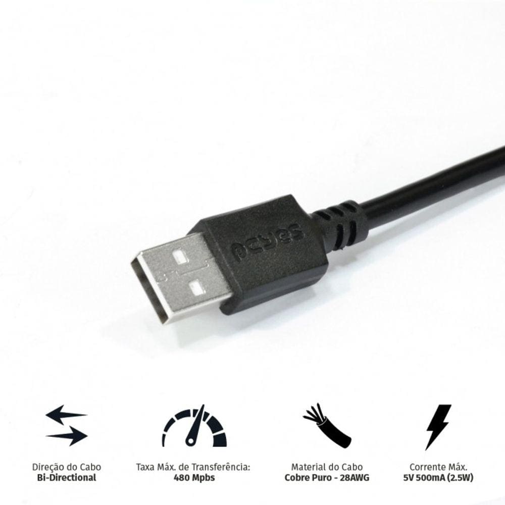 Cabo para Impressora USB A para USB B 2.0 PVC 3M Pcyes PUABM2-3
