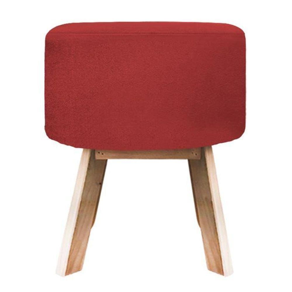 Puff Banqueta Redonda Retrô Suede - Vermelha