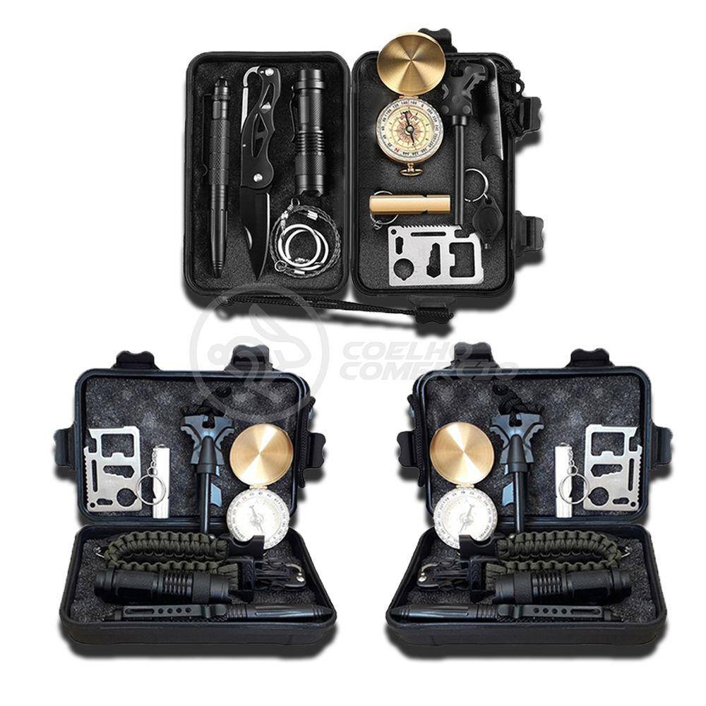 Kit 3 Maletas de Ferramentas de Sobrevivência Kit Emergência Brillante Torcia LED TZ-1 para Acampar